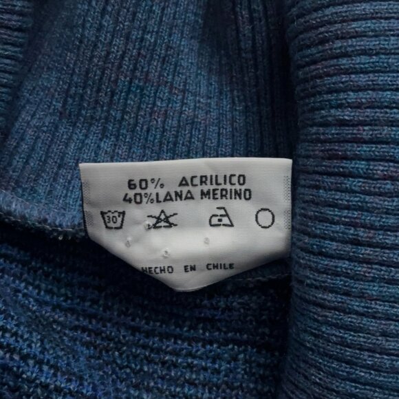 Vintage Chamir Cardigan Sweater Mens 48 (Fits M/L) Shawl Collar Merino Wool Blue - Picture 5 of 6